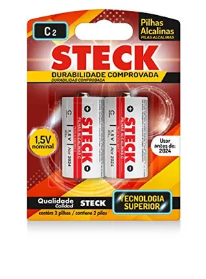 [Leve + Por - R$10,37] Steck Pilhas Alcalinas 1.5V Tipo C Pack C/ 2 Unidades