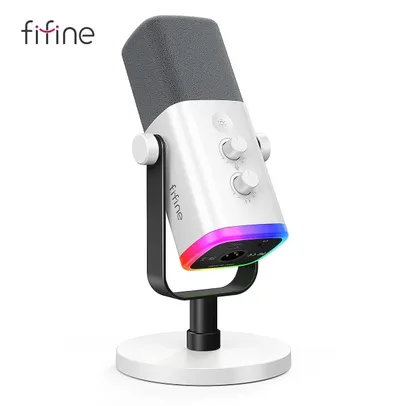 Microfone Dinâmico FIFINE XLR/USB com Conector para Fone de Ouvido/RGB/Mudo, MIC para Gravação de Streaming de Jogos PS4/PS5 Ampligame AM8W