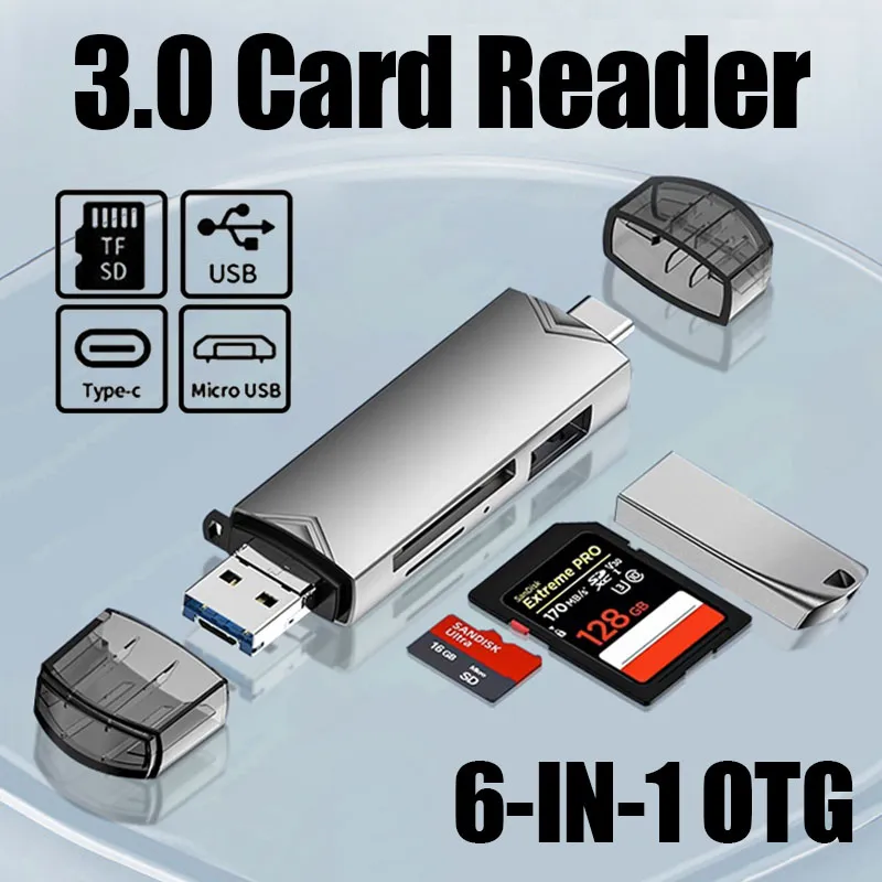 Adaptador de Leitor de Cartão USB 3.0, 6 em 1, Tipo C para USB, OTG, Laptop, Tablet, Telefone, Multifunções, Micro TF, SD - AliExpress