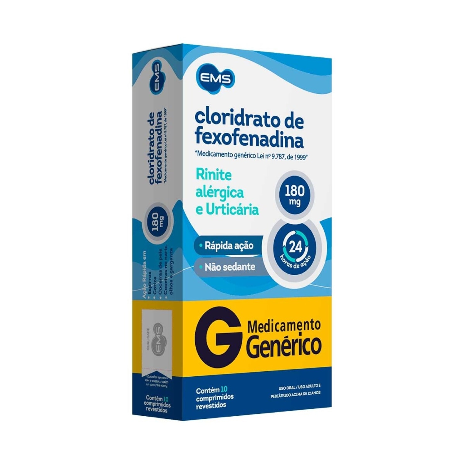 Cloridrato de Fexofenadina 180mg 10 Comprimidos Revestidos EMS Generico