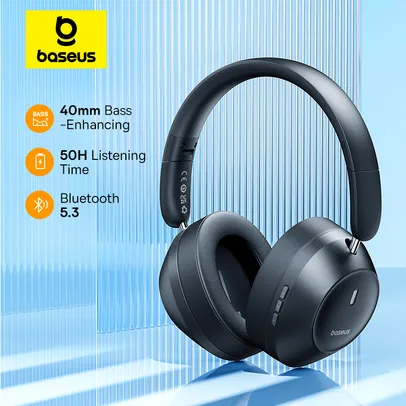 Headphone Bluetooth Baseus Bass 30 Max, auscultadores com Bluetooth 5.3, reforço de graves, diafragma de 40mm, latência ultrabaixa, 50H - AliExpress