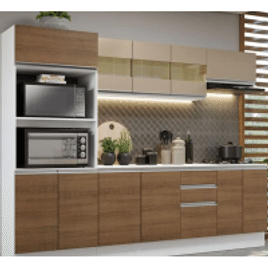 Armário de Cozinha Completa 100% MDF 250 cm Branco/Rustic/Crema Smart Madesa