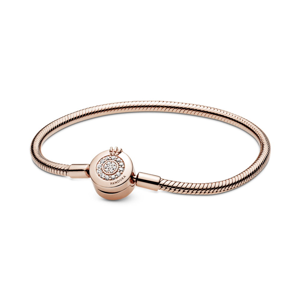 Bracelete Pandora Coroa Em Brilhante e Ouro Rose