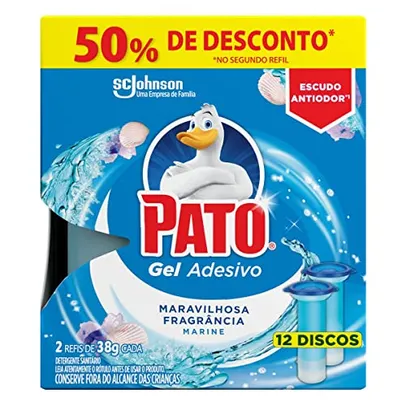 Pato Desodorizador Gel Adesivo 2 Refis Marine, Limpeza Banheiro, Vaso Sanitário Limpo e Perfumado, 12 Discos