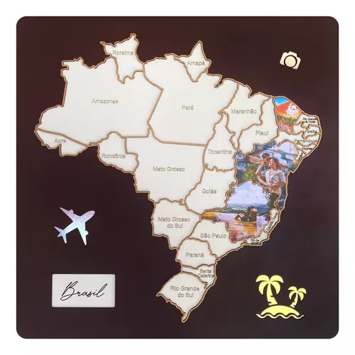 [157,49] Quadro Mapa Viajante Pelo Brasil Quebra-cabeça De Fotos Mdf