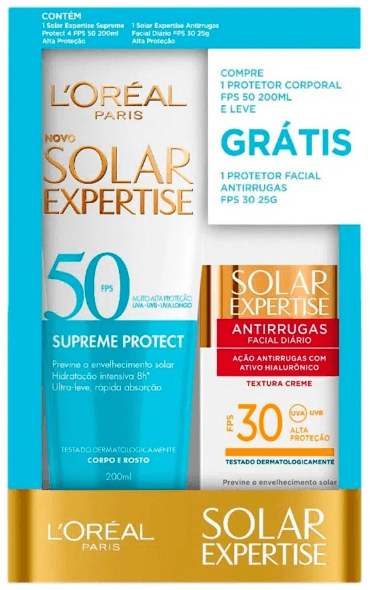 Protetor solar corporal Solar Expertise Fps50 200ml Grátis protetor Facial fps30 antirrugas 25g