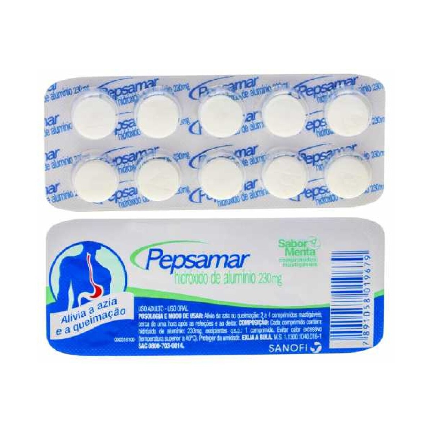 Pepsamar 230mg 10 Comprimidos Mastigaveis