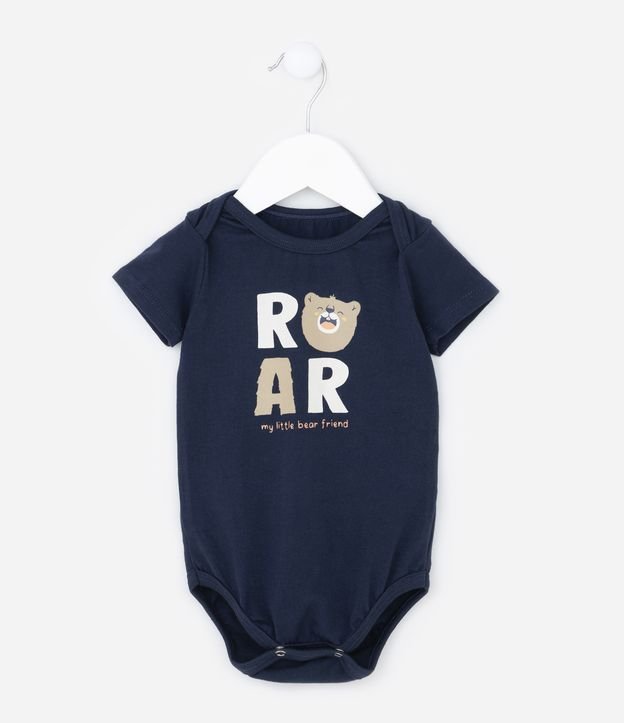 Body Infantil com Lettering Roar- Tam RN a 24 meses Azul Escuro