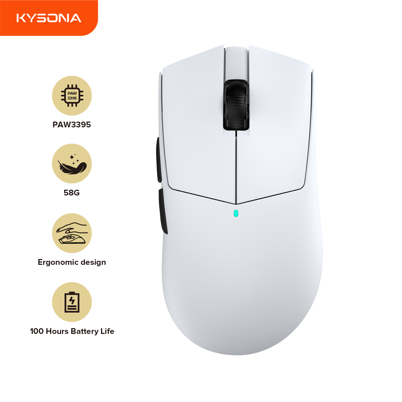 Mouse Gamer sem Fio Kysona M511 Wireless 26000DPI PAW3395 58g