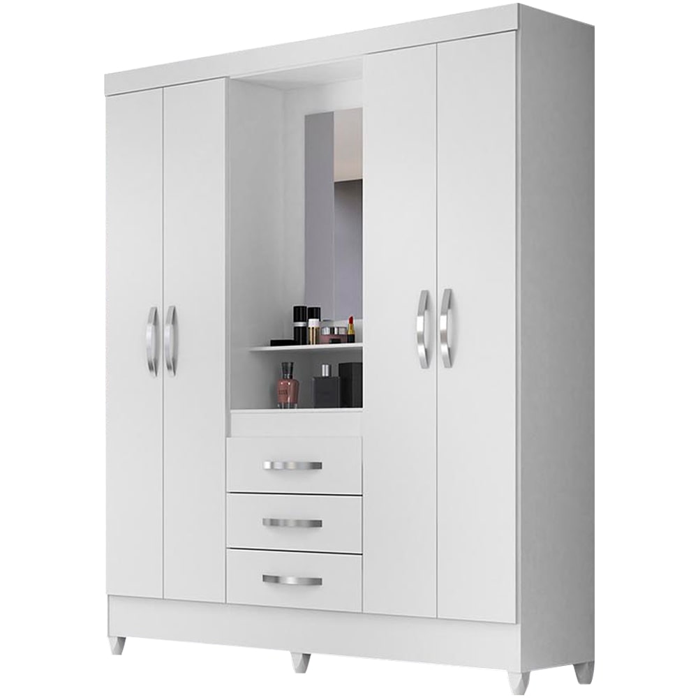 Guarda-Roupa Solteiro 4 Portas Bater 3 Gavetas Capri Moval Roupeiro - Branco