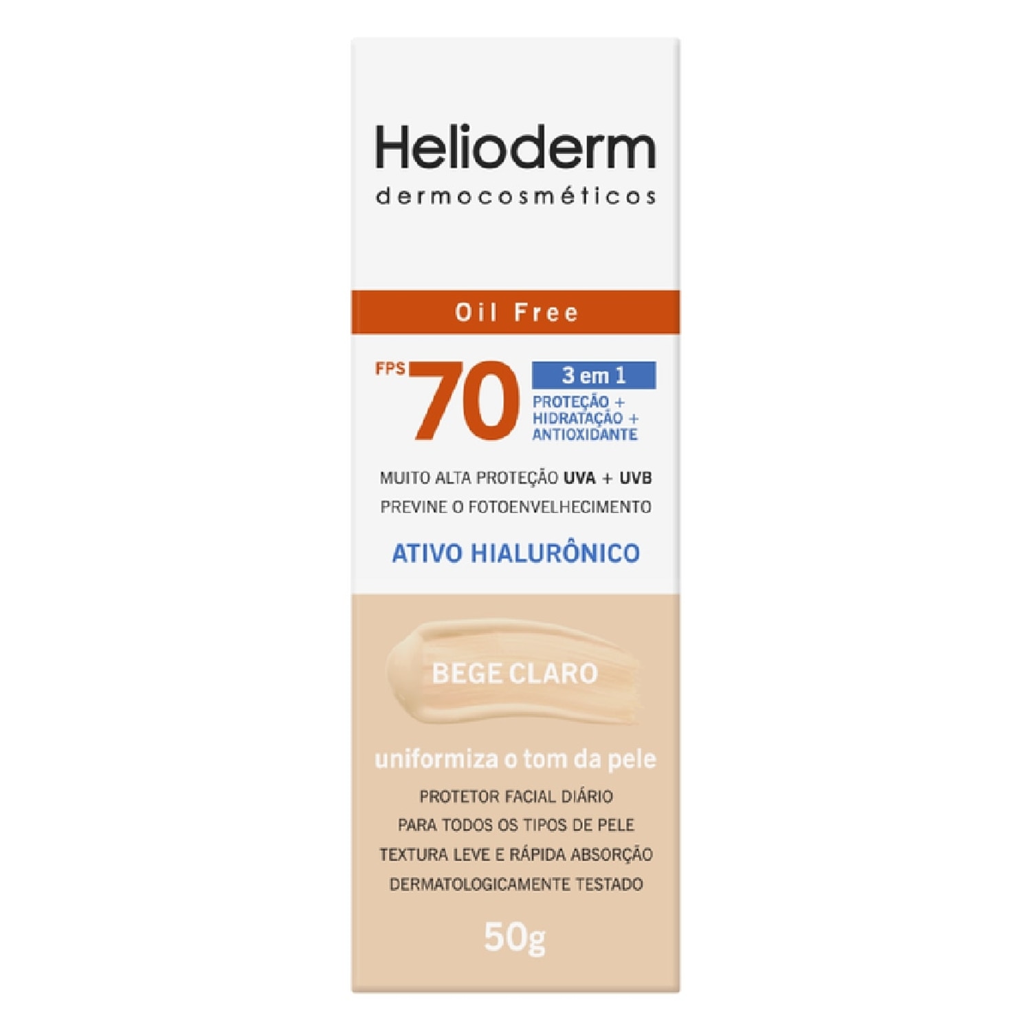 Protetor Solar Facial Helioderm Oil Free FPS70 Bege Claro 50g