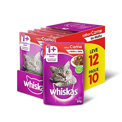 [Rec] Whiskas Ração Úmida Sachê Carne Ao Molho Para Gatos Adultos - Leve 12 Pague 10