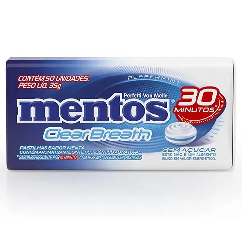 Pastilha Mentos Clear Breath Zero açucar Peppermint lata 35g c/50 Pastilhas - Perfetti