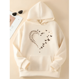Moletom Com Capuz Canguru Coração Borboleta