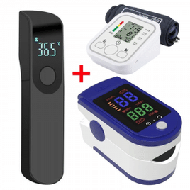kit Termômetro Digital + Medidor De Pressão Arterial Monitor De Testa Doméstica Dedo Sem Contato No Sangue