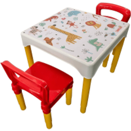 Conjunto Mesa Mesinha Infantil com 2 Cadeiras Escolar Plástica Camaleão (Animais)