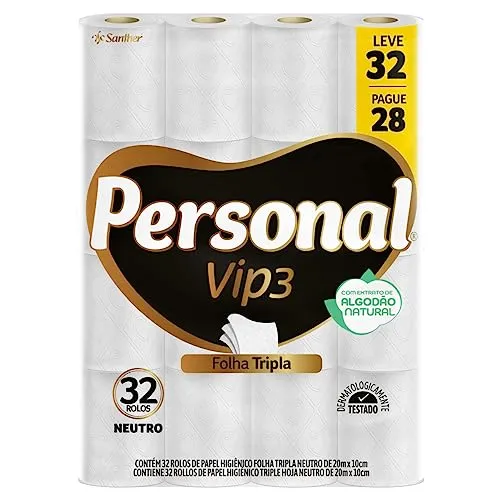 Recorrente Personal Papel Higiênico Vip Folha Tripla, 32 Rolos De 20M