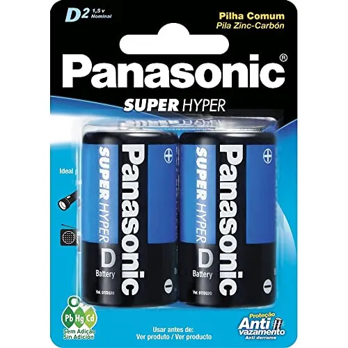 [+ por - R$5,45] Panasonic Pilha Comum Grande D Com 2 unidades