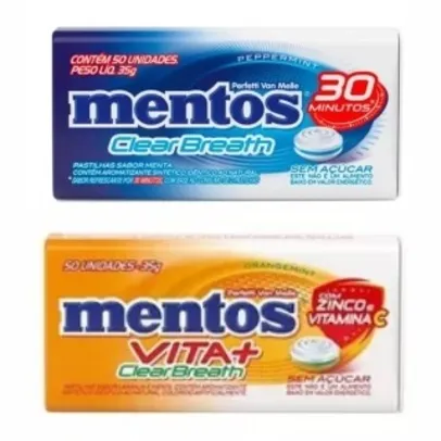Kit Mentos 2 Sabores Clear Breath Peppermint Lata 35g + Clear Breath Vita+ Laranja Lata 35g
