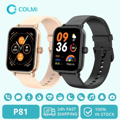 Smartwatch COLMI-P81 (somente cor PRETA), Chamadas por Voz, Tela 1.9