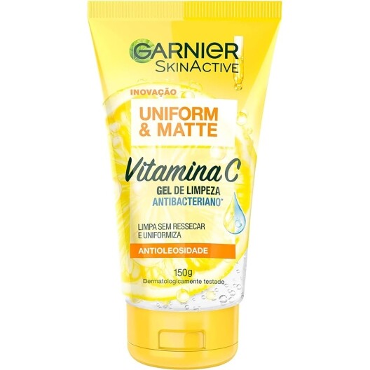 2 Unidades Gel de Limpeza Facial Antibacteriano Garnier Uniform & Matte Vitamina C 150ml