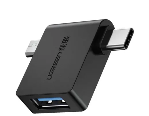 Adaptador Ugreen, OTG Micro USB/USB-C Para USB-A 3.0, Preto, 30453
