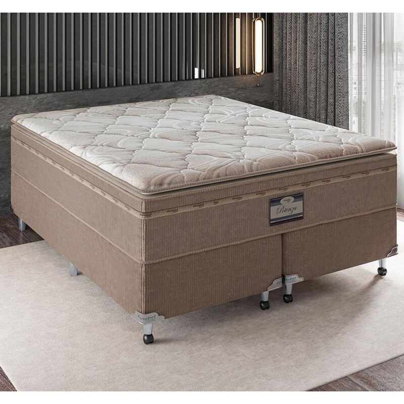 Cama Box Queen Size Portobel Potenza Platinun com Molas LFK e Pillow Top 74x158x198cm - Bege Claro