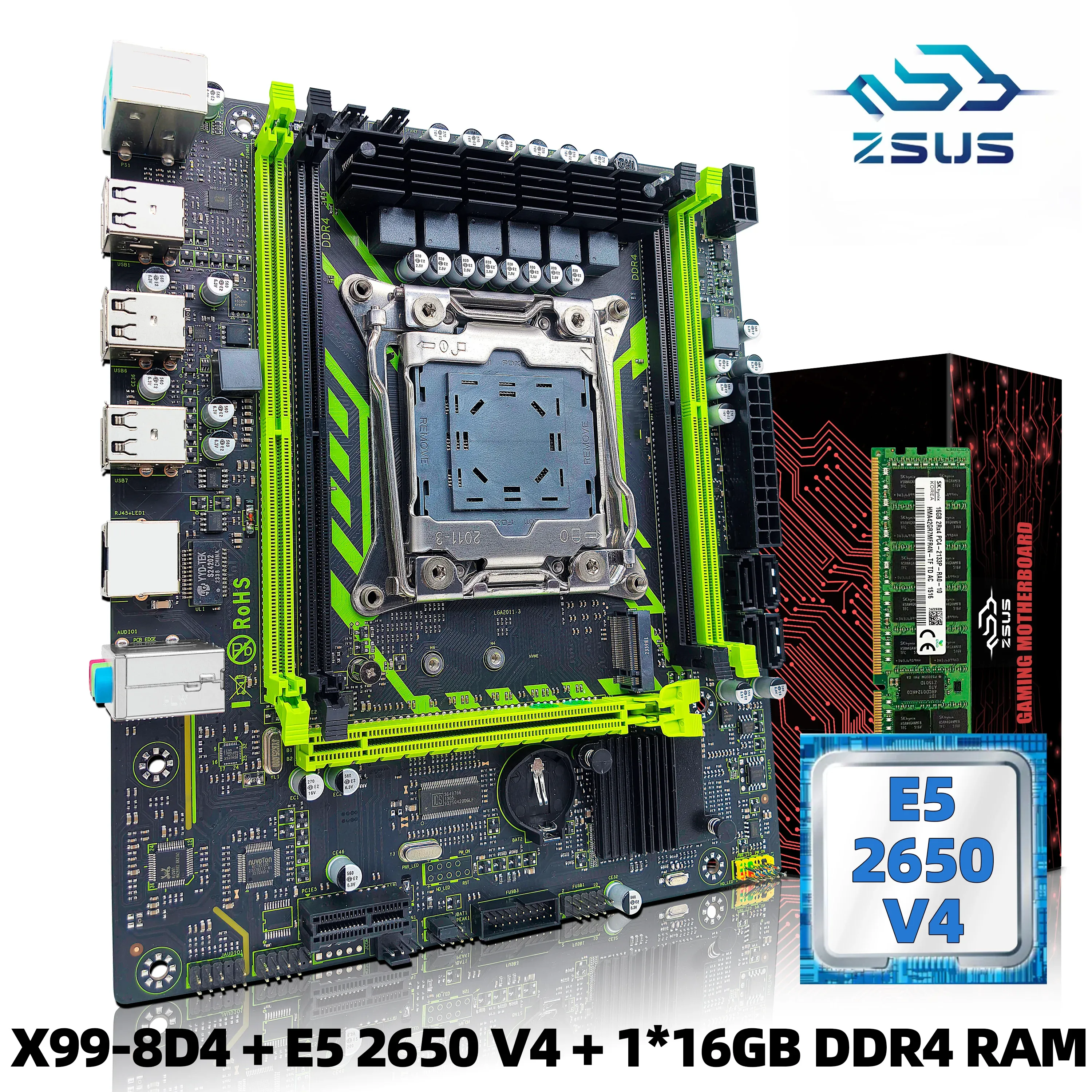 ZSUS-X99-8D4 pplaca mãe (Intel LGA2011-3 + Xeon E5 2650 V4 CPU), NVME M.2 SATA