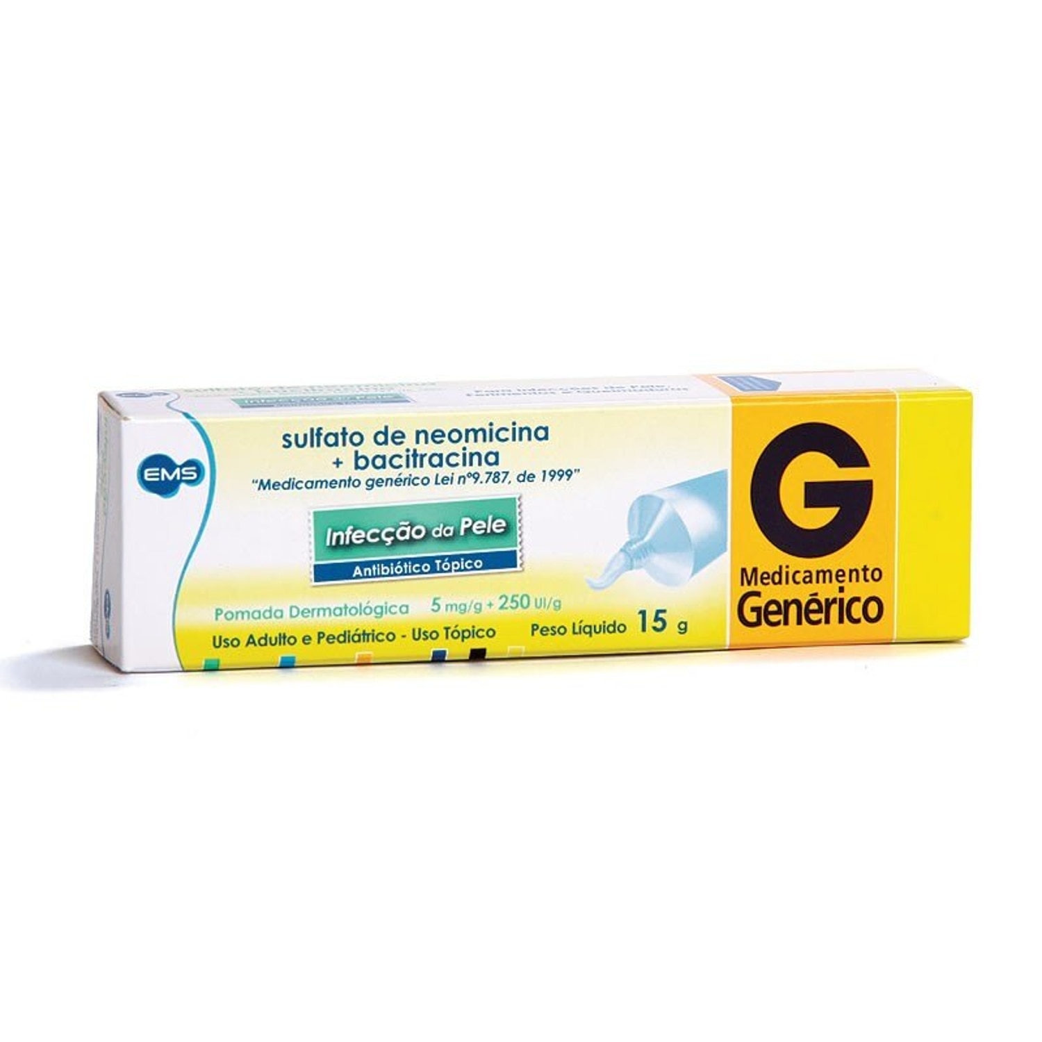 Sulfato de Neomicina + Bacitracina Pomada 5mg + 250UI 15g EMS Generico