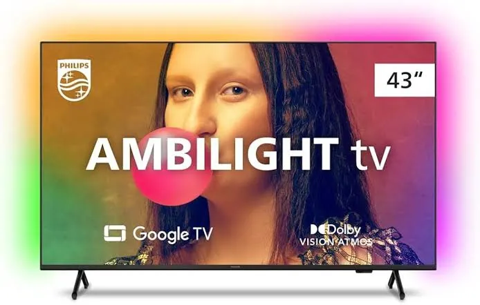 Smart TV 43 Philips Ambilight Google TV Comando de Voz Dolby Vision Atmos