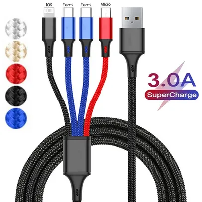 Cabo USB 3 em 1 com 1.2m - Tipo C, Micro USB e Lightning