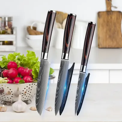 [Fora do Remessa] Conjunto de facas de cozinha em aço inoxidável, Laser Damasco
