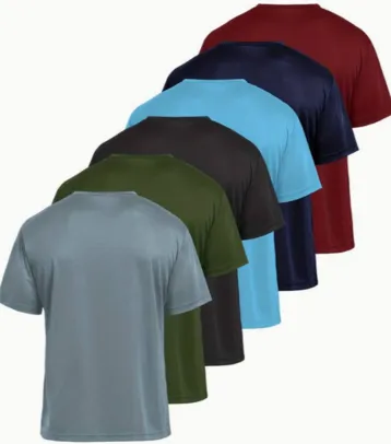 Conjunto de 6 camisetas casuais esportivas de manga curta para homens, sólidas, com gola redonda, para uso ao ar livre no verão