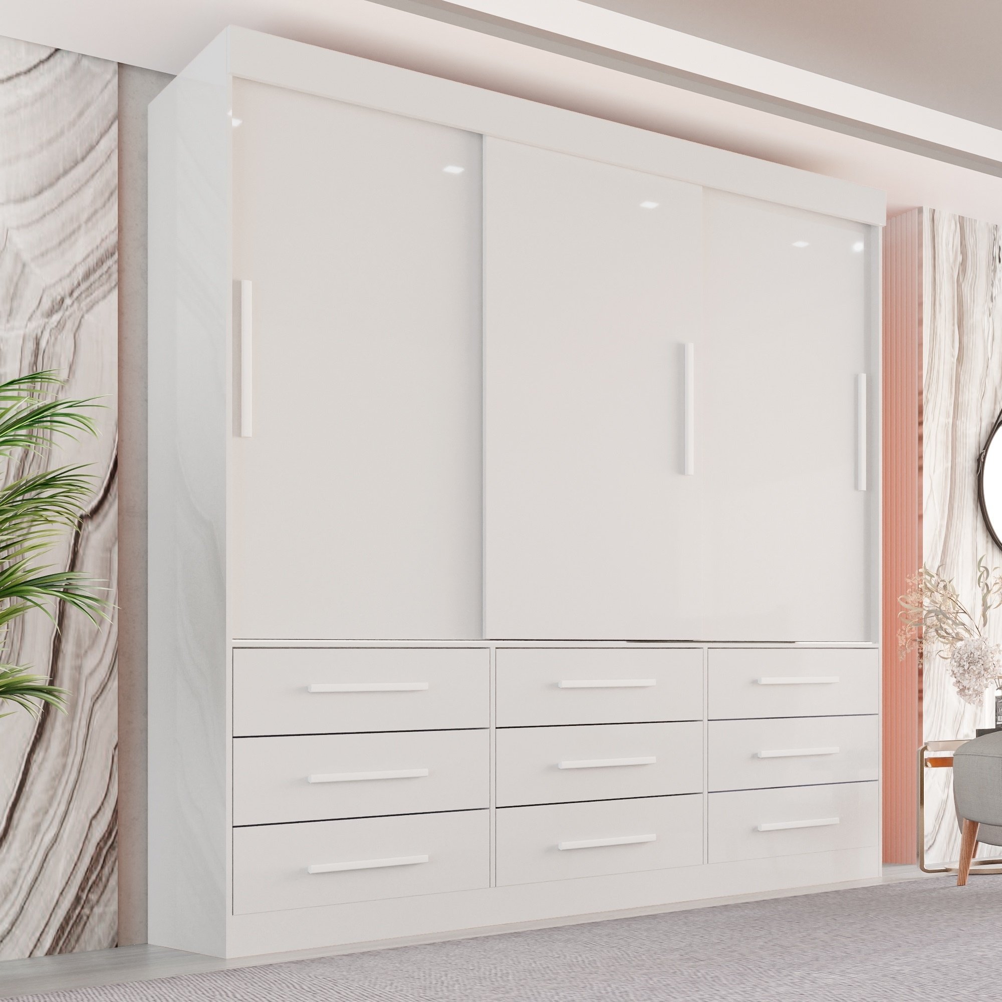 Guarda-Roupa Casal 3 Portas 9 Gavetas Luana