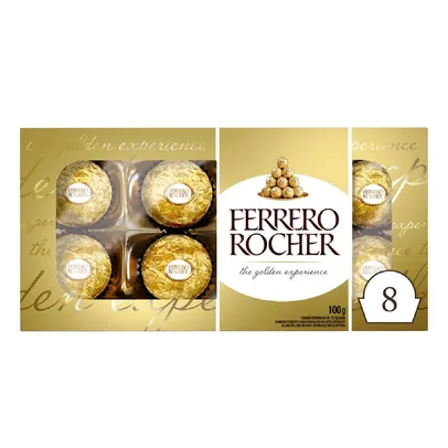 (Regional) (60% OFF na 2ª unidade) Bombom Ferrero Rocher 100g Com 8 Unidades