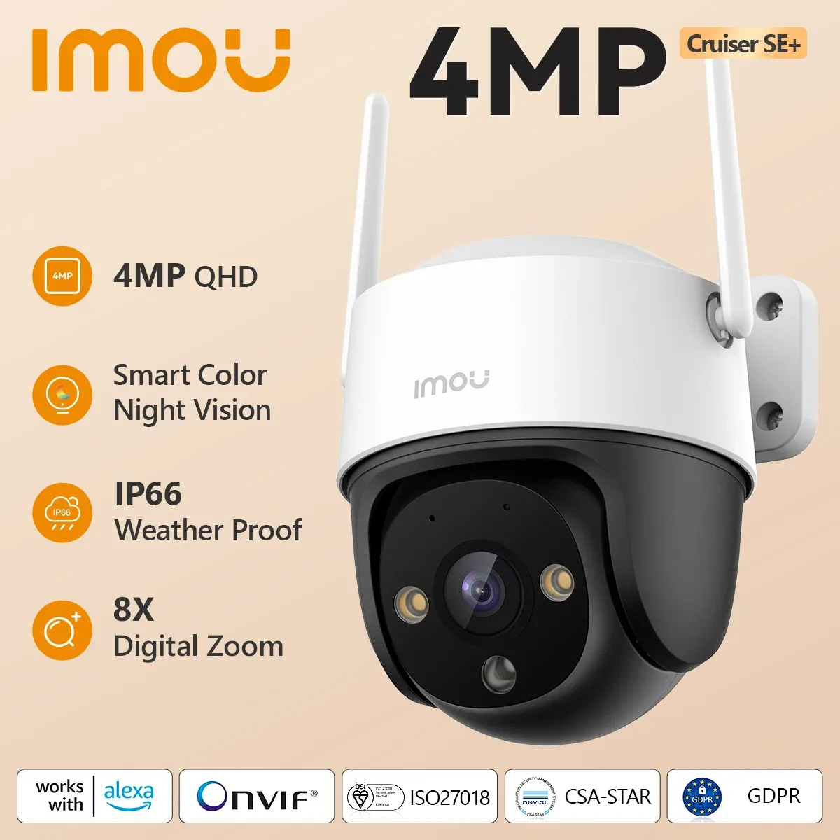 [Moedas/Cupom] Câmera IMOU Cruiser SE + QHD, 4MP, Visão Noturna, IP66, Zoom Digital 8X, Detecção Humana AI, Monitor