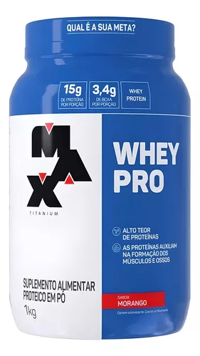 Whey Pro Concentrado Pote 1kg - Max Titanium Sabor Morango