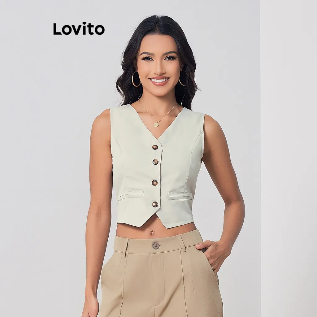 Lovito Casual Colete Feminino Simples com Botão Frontal