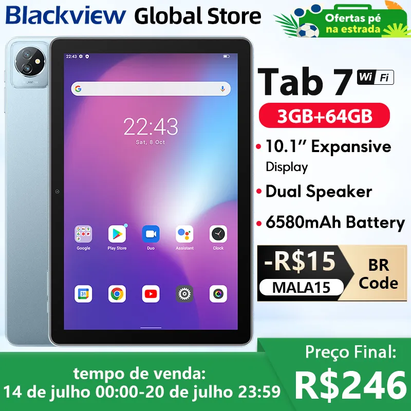 Blackview Tab 7 com WIFI, Tela HD de 10,1'' , bateria de 6580mAh, Android 12