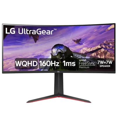 Monitor Gamer Curvo LG UltraGear LG 34", UltraWide, 160Hz, WQHD, 1ms, DisplayPort e HDMI, AMD FreeSync Premium, HDR10, 99% sRGB - 34GP63A-B