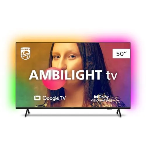 Smart TV Philips Ambilight 50 4K 50PUG7908/78, Google TV, Comando de Voz, Dolby Vision/Atmos, VRR/ALLM, Bluetooth