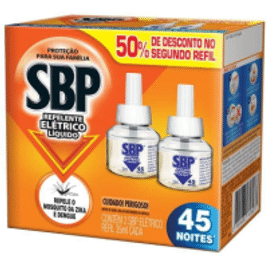 Repelente Elétrico Líquido SBP 45 Noites 50% 2ª Unidade 35Ml