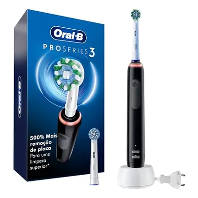 Oral B PRO Series 3, Escova de Dentes Elétrica, Cabeça Redonda, Advanced Clean, Preta