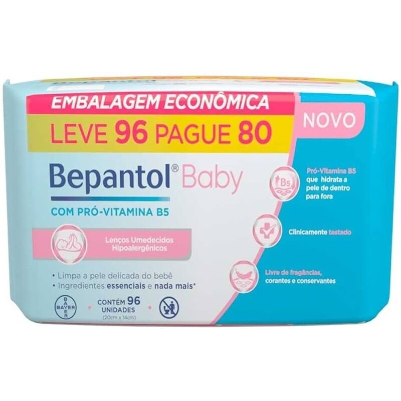 Bepantol Baby Lenço Umedecido Fórmula Hidratante Ideal para a Pele do Bebê Leve 96 Pague 80 Lenços