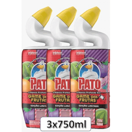Pack Limpador Sanitário Pato Limpeza Profunda Game das Frutas 750ml - 3 Unidades