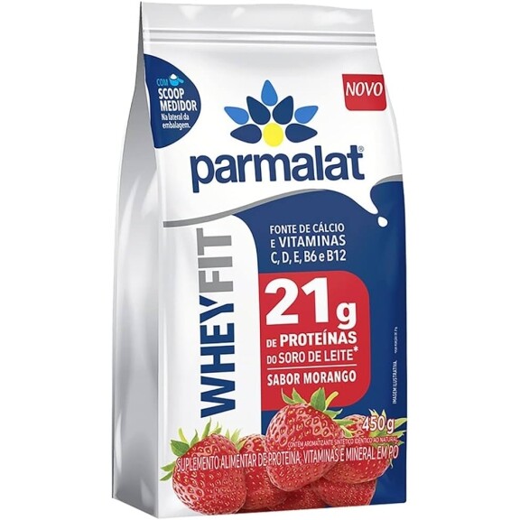 2 Unidades Parmalat Whey Protein em PÓ Morango Whey Fit 450g