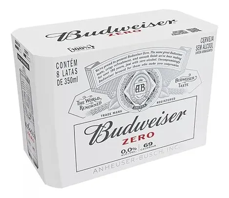 Pack Cerveja Budweiser Zero Álcool, 350ml, Lata - 8 unidades (PRIME)
