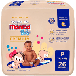 Fralda Turma da Mônica Baby Premium Jumbo P 26 Unidades