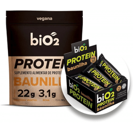 Mega Pack Protein biO2 Baunilha 908 g + Display Protein Bar Baunilha 12 unidades de 45 g - Vegana e sem Glúten