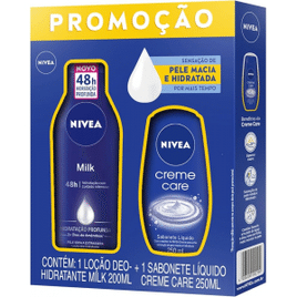 Kit Loção Hidratante NIVEA Milk Pele Seca a Extrasseca 200ml + Sabonete Líquido Creme Care 250ml